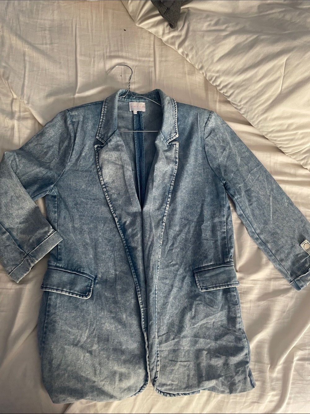 Light Blue Denim Blazer Jacket - Women's Casual Coat